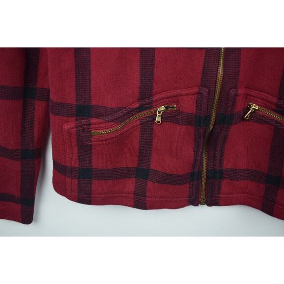 Lauren Ralph Lauren Womens Sweater Jacket Red Buffalo Plaid Zip Cotton Sz Small - Picture 4 of 16
